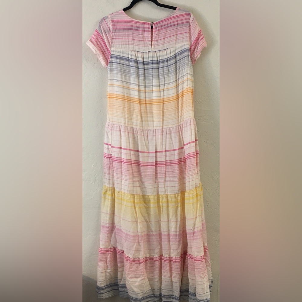 Anthropologie Tiered Short Sleeve Maxi Dress Small Pink Pockets Casual Oversized - Picture 12 of 12